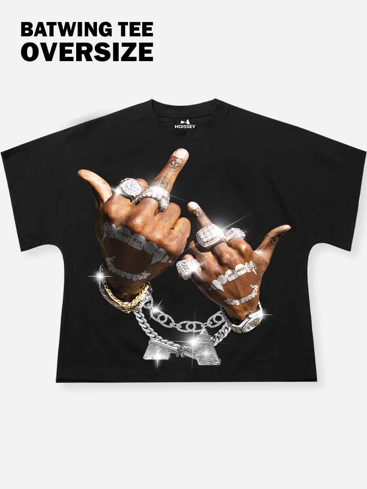 Oversized Batwing T-shirt with "Control power with Both Hands" Print