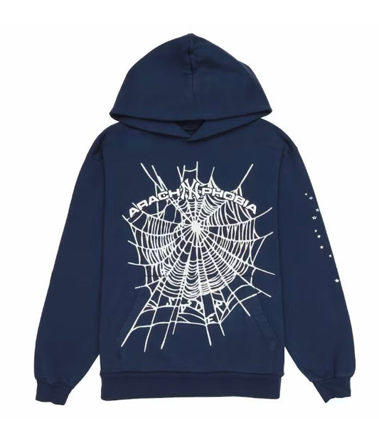 Sp5der Hoodie Navy Web logo White