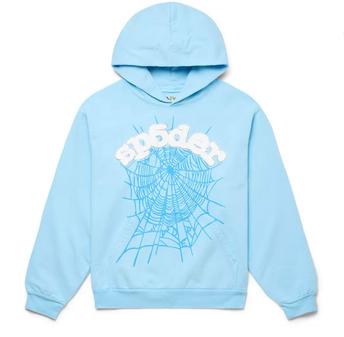 Sp5der Hoodie Baby Blue white Logo