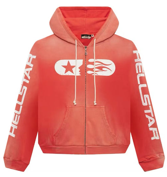 Hellstar ZipUp Hoodie Washed orange  Big Logos