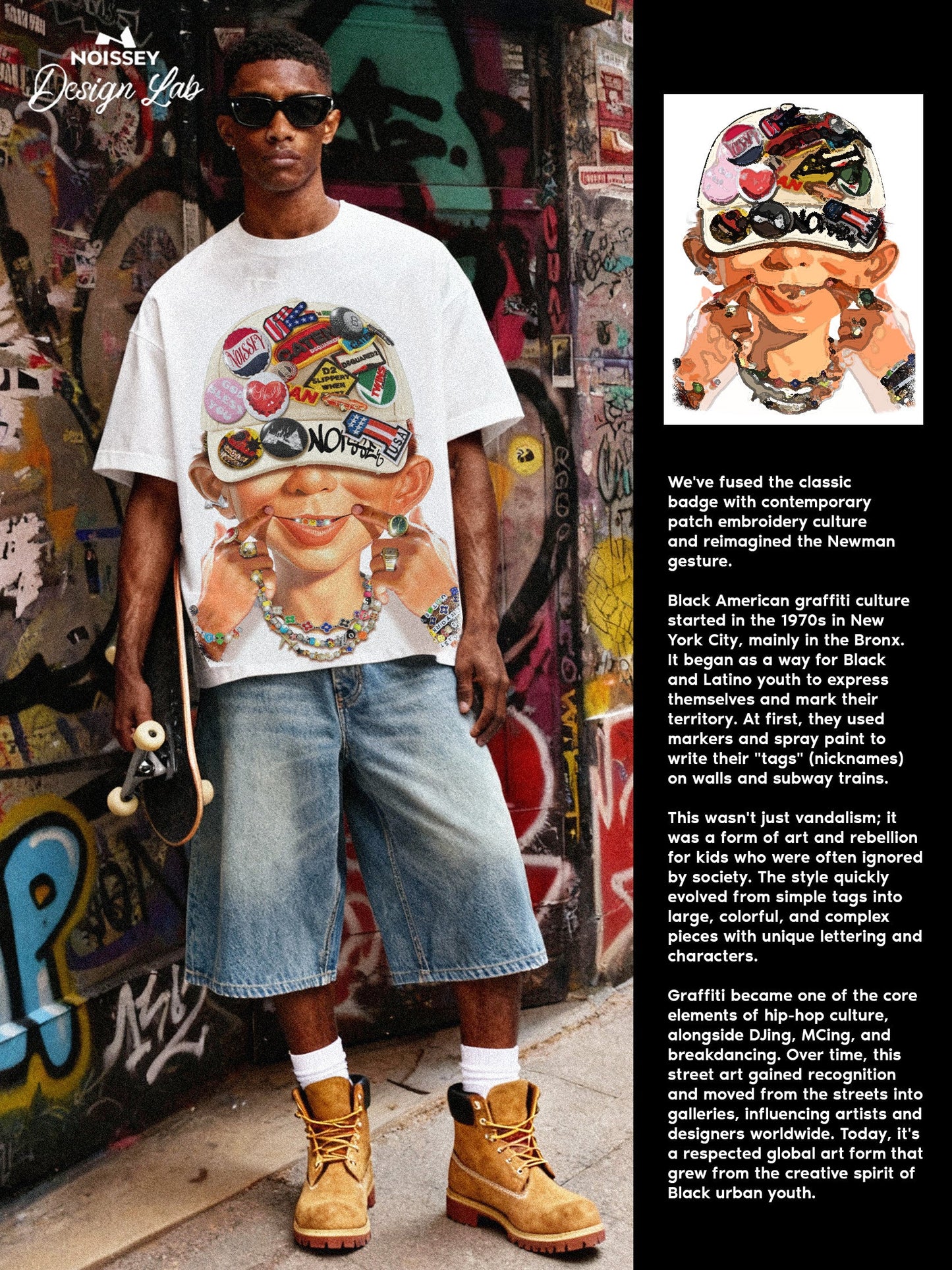 Bad Boy and His Badge Cap Print Boxy Oversized T-shirt