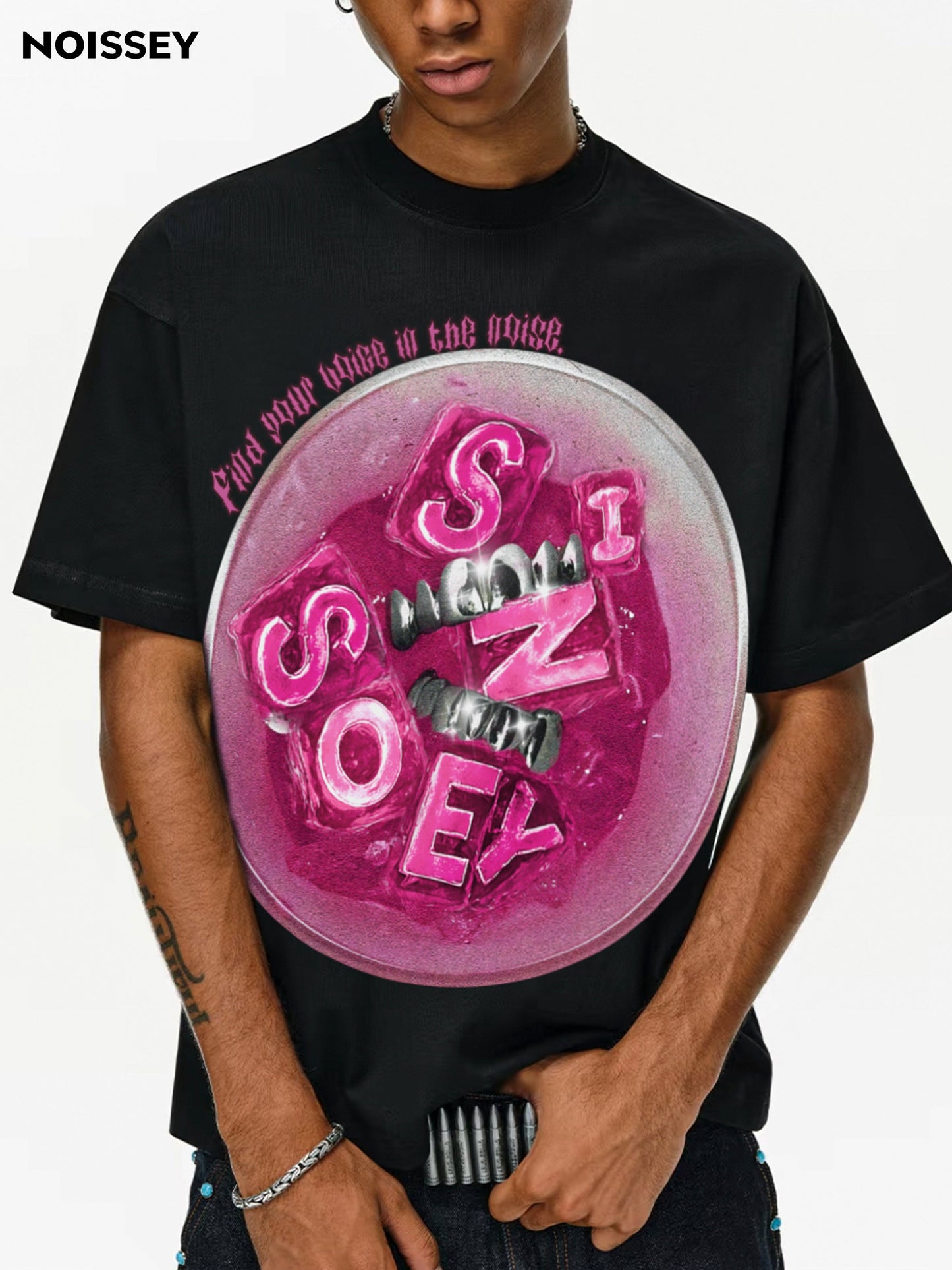 Boxy Oversized T-shirt with Pink Icy Drink Print