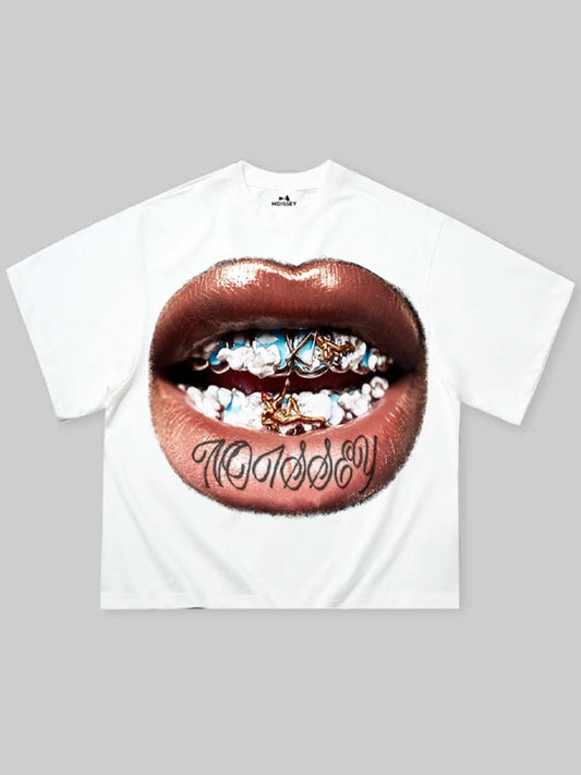 Boxy Oversized T-shirt - Golden Grills Figure Print