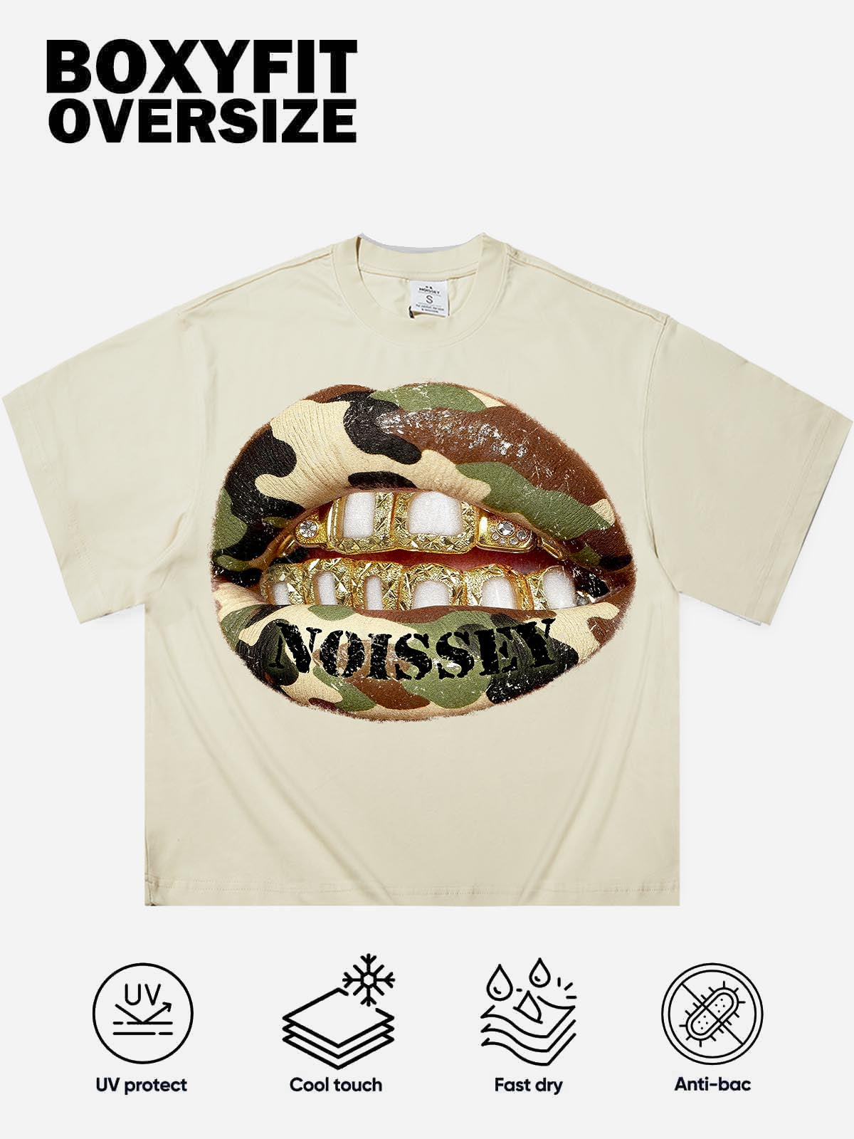 Camouflage Lips Gold Grills Boxy oversized T-shirt