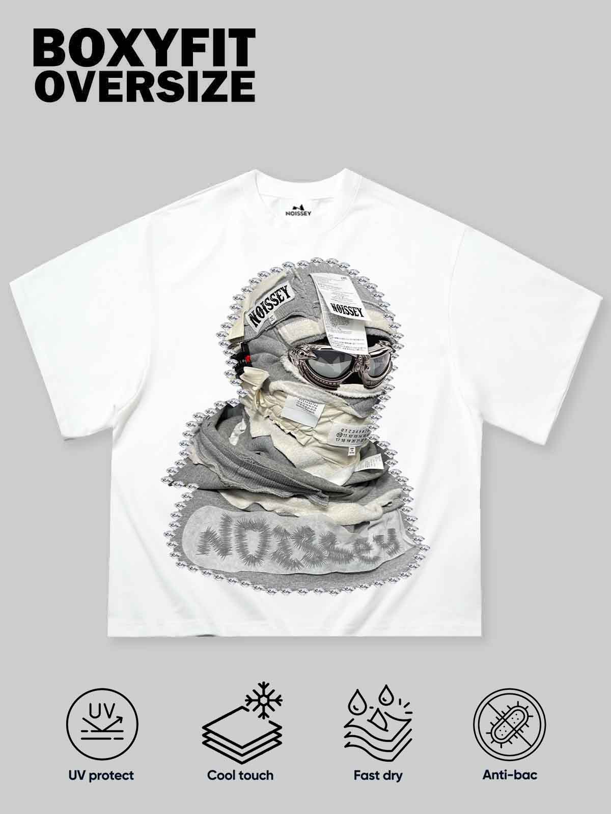 Boxy oversized T-shirt Shattered Collage Mask Multicolor Print