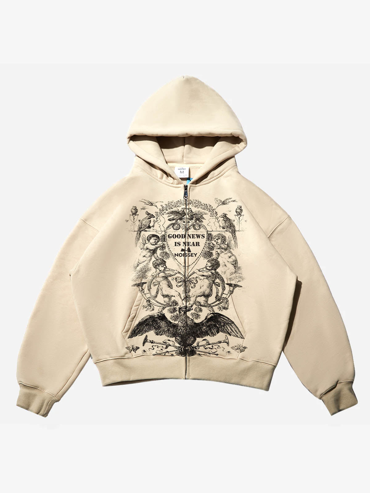Monochrome Retro Mural Art Print Shell-colored Hoodie