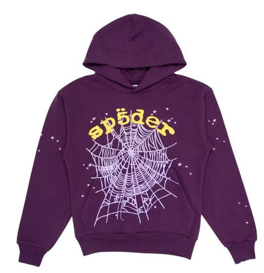Sp5der Hoodie Dark Purple Web Yellow logo