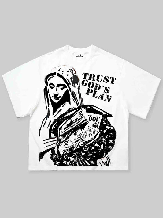 Trust God's Plan! Banksy Art Graffiti Print Boxy Oversized T-shirt