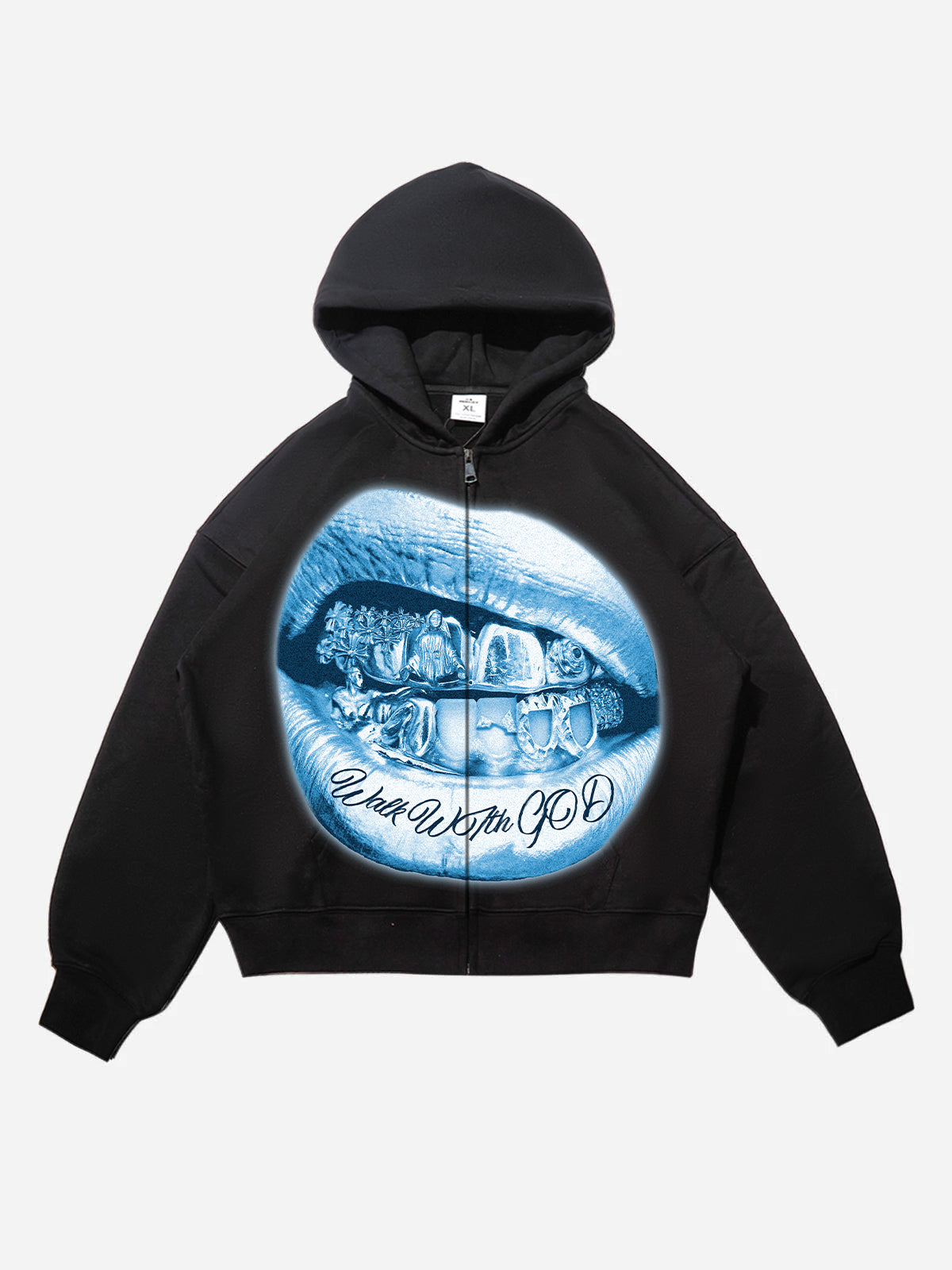 Walk with god Fluorescent Blue Grills Warm Hoodie