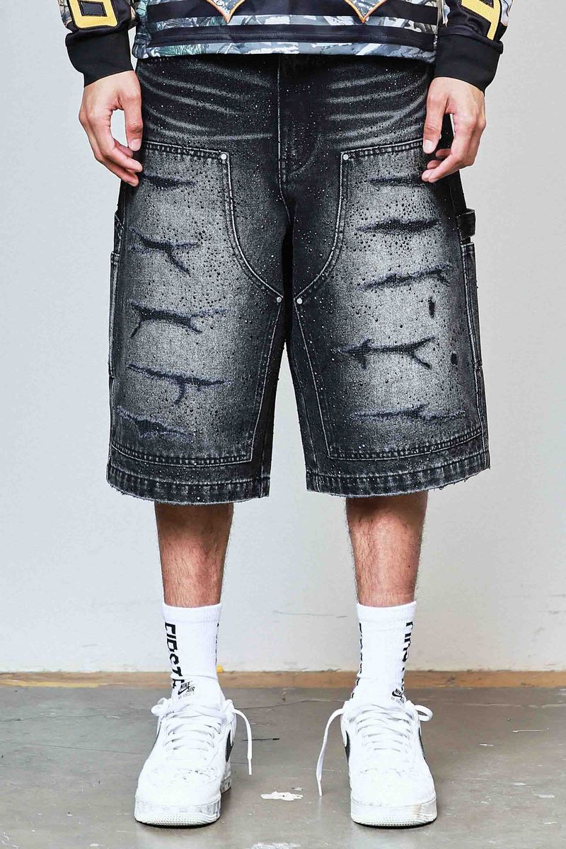 First Row Denim Rhinestone Shorts 'Black'