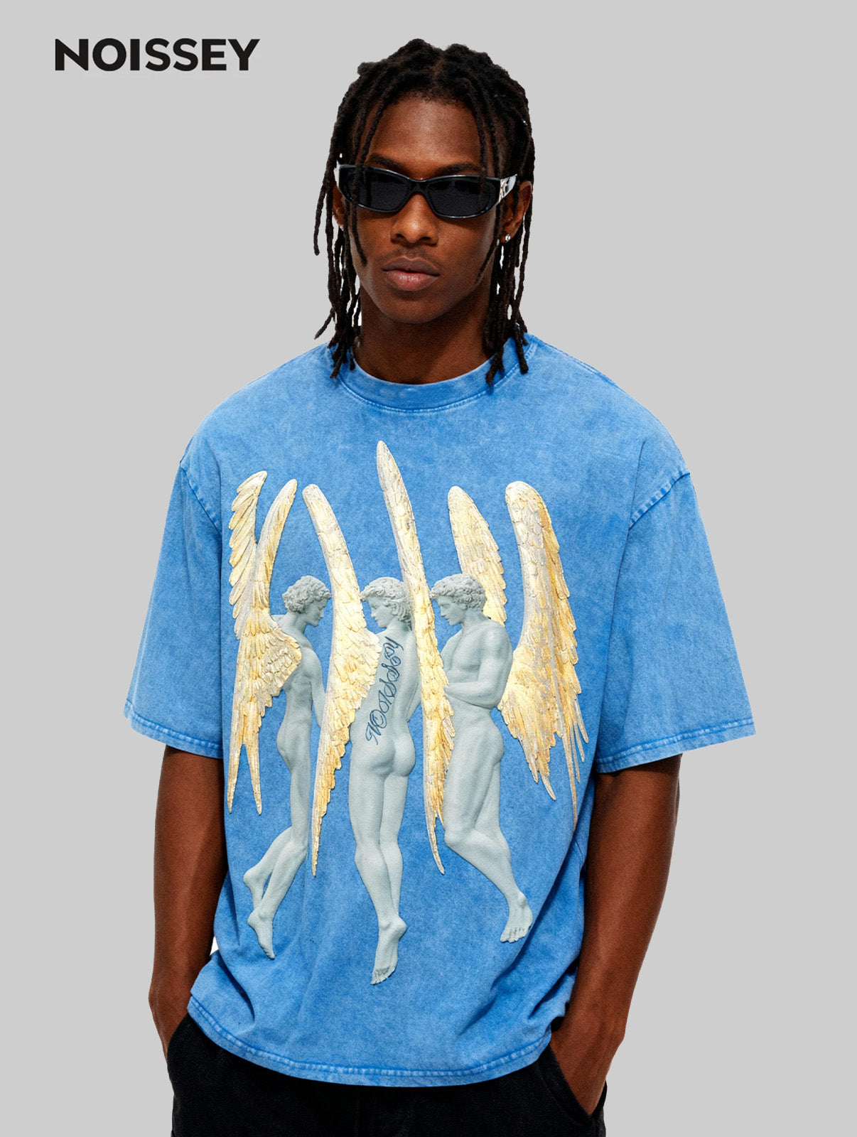 Golden-Winged Angel Embossed Art Print Washed T-shirt