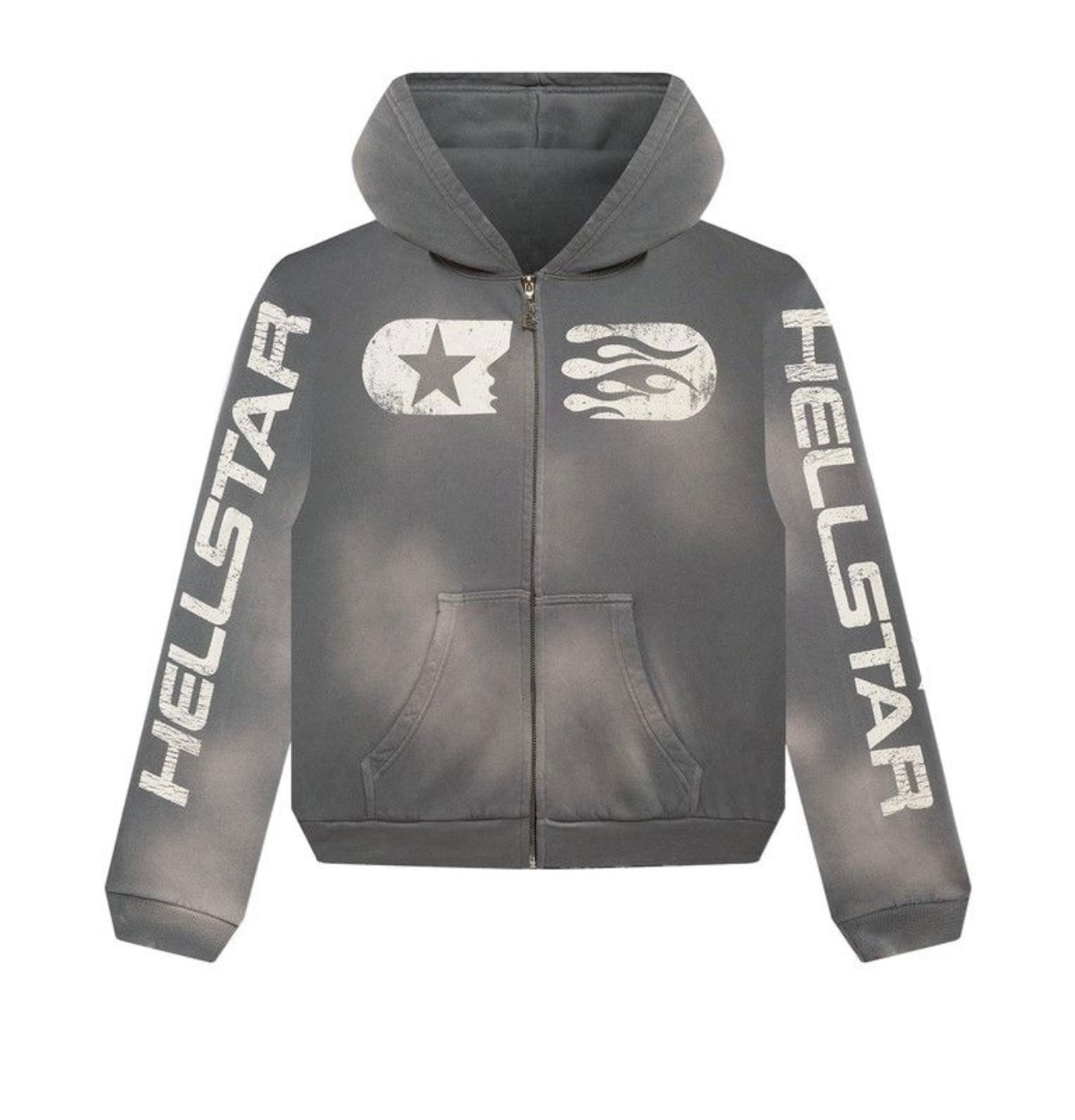 Hellstar ZipUp Hoodie Washed Grey Big Logos