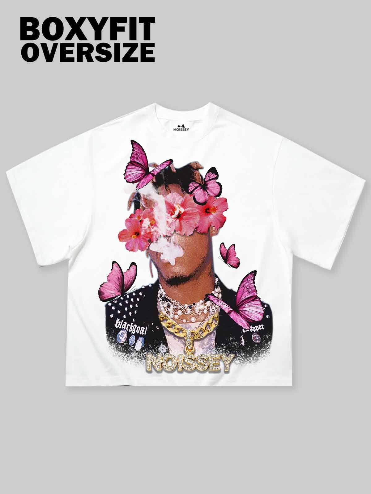 Noissey Boxy Oversized T-shirt with Floral & Butterfly Boy Print