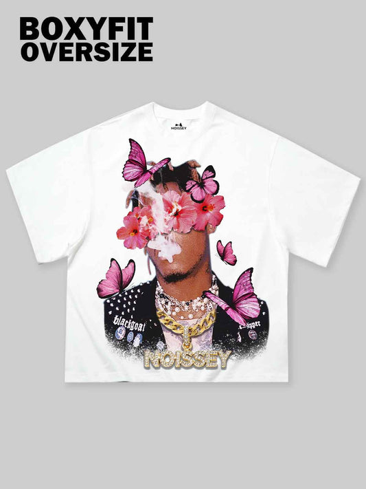 Noissey Boxy Oversized T-shirt with Floral & Butterfly Boy Print