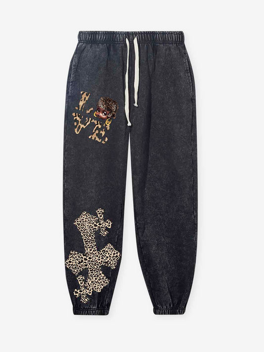 Noissey Cartoon girl Print with Leopard
Cross Pants