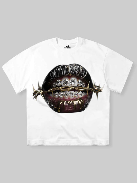 Noissey High Quality Thorn Diamond Lips Print 350g T-shirt