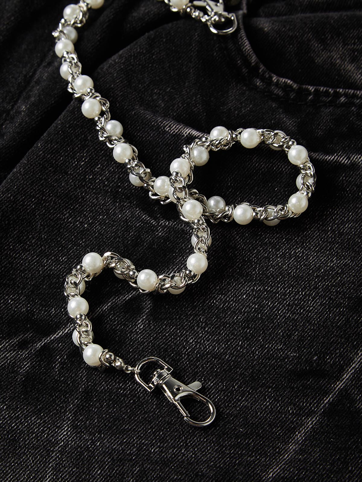 NOISSEY Vintage Distressed Denim Shorts with DIY Pearl Chain - Onyx Black & Heritage Blue