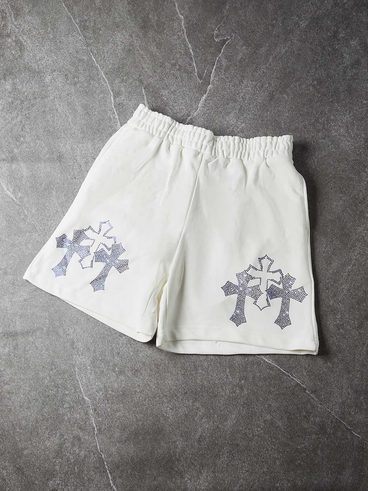 NOISSEY Rhinestone Cross Hot-Fix Heavyweight Shorts Oversized Fit - 2 Colors