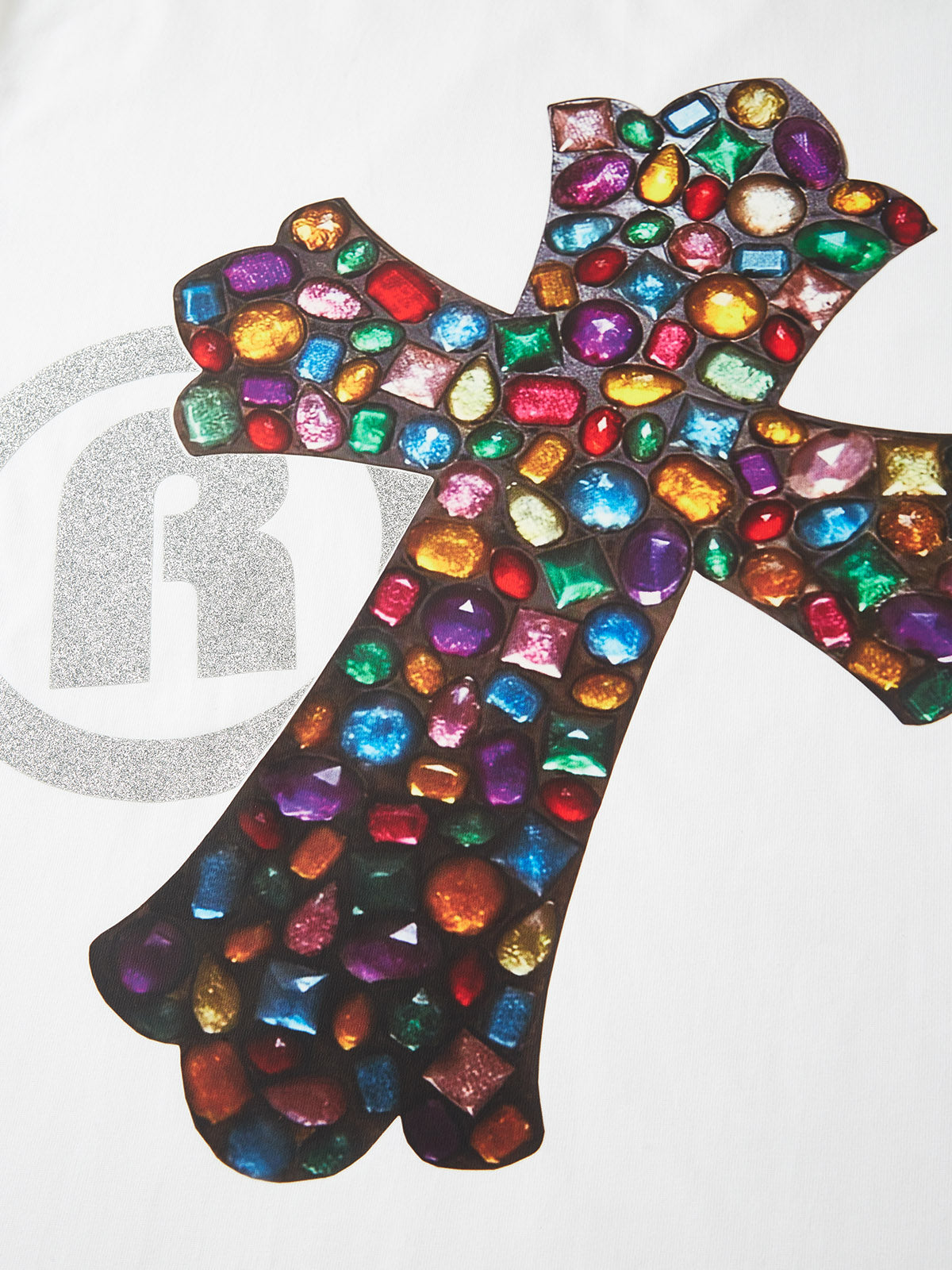 BOUNCE BACK© Gemstone cross shimmering text print T-shirt