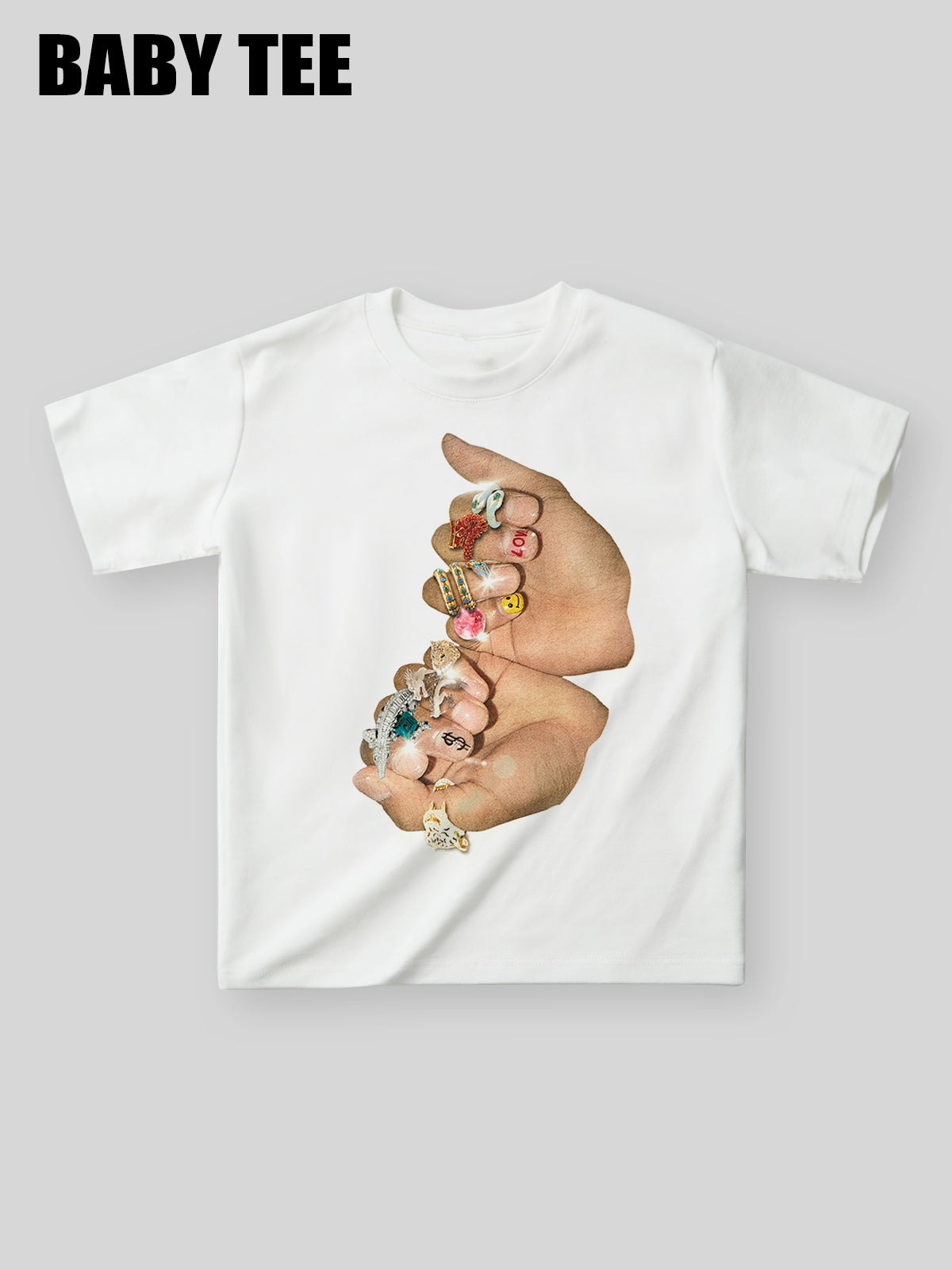 Finger Graffiti Diamond Ring Printed baby tee
