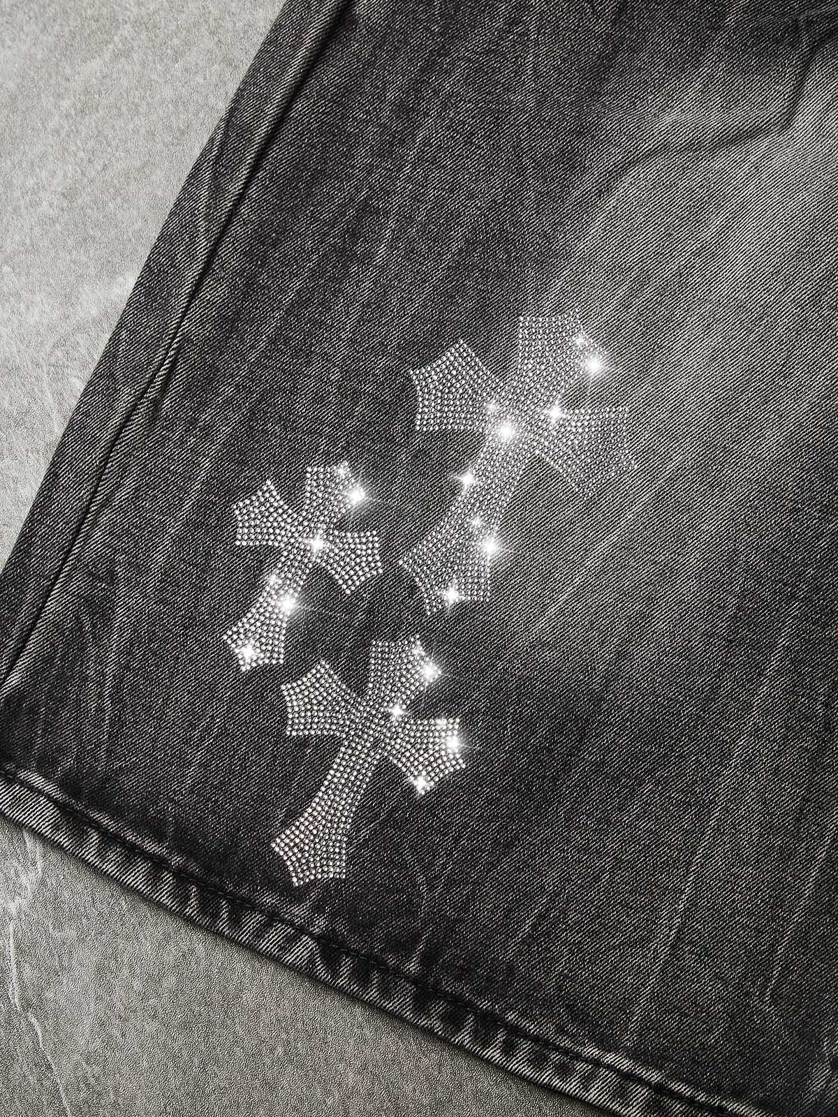 NOISSEY "Galactic Constellation" Asymmetric Gothic Cross Denim Jorts 2 Colors