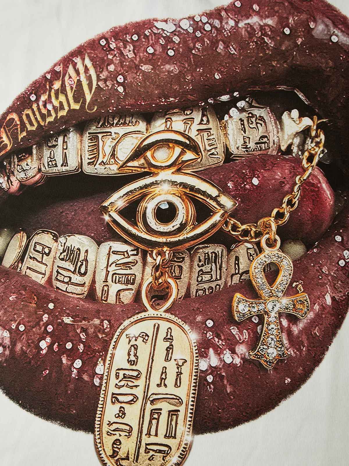 NOISSEY "The Golden Oracle" Wet-Gloss Lips Pharaonic Hieroglyphic Grills Oversized Tee