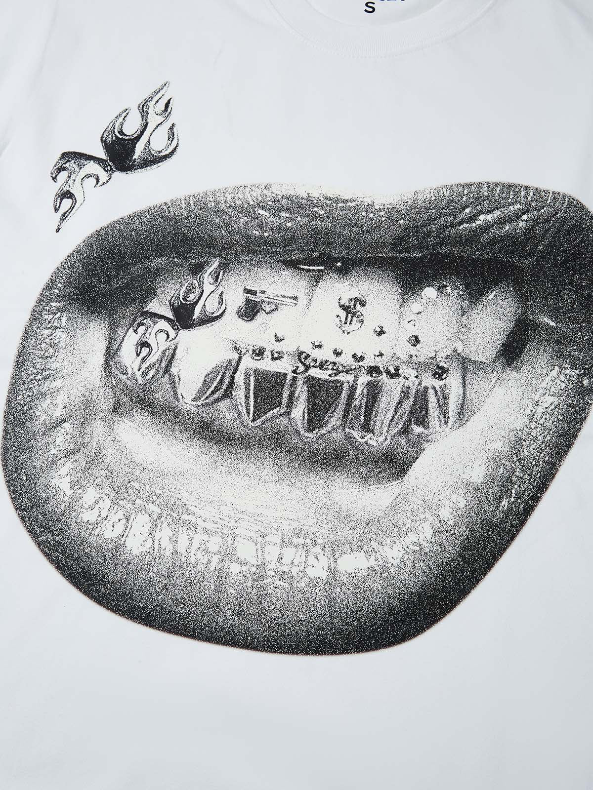 BOUNCE BACK© Personalized Lip and Tooth Patch White Print T-shirt