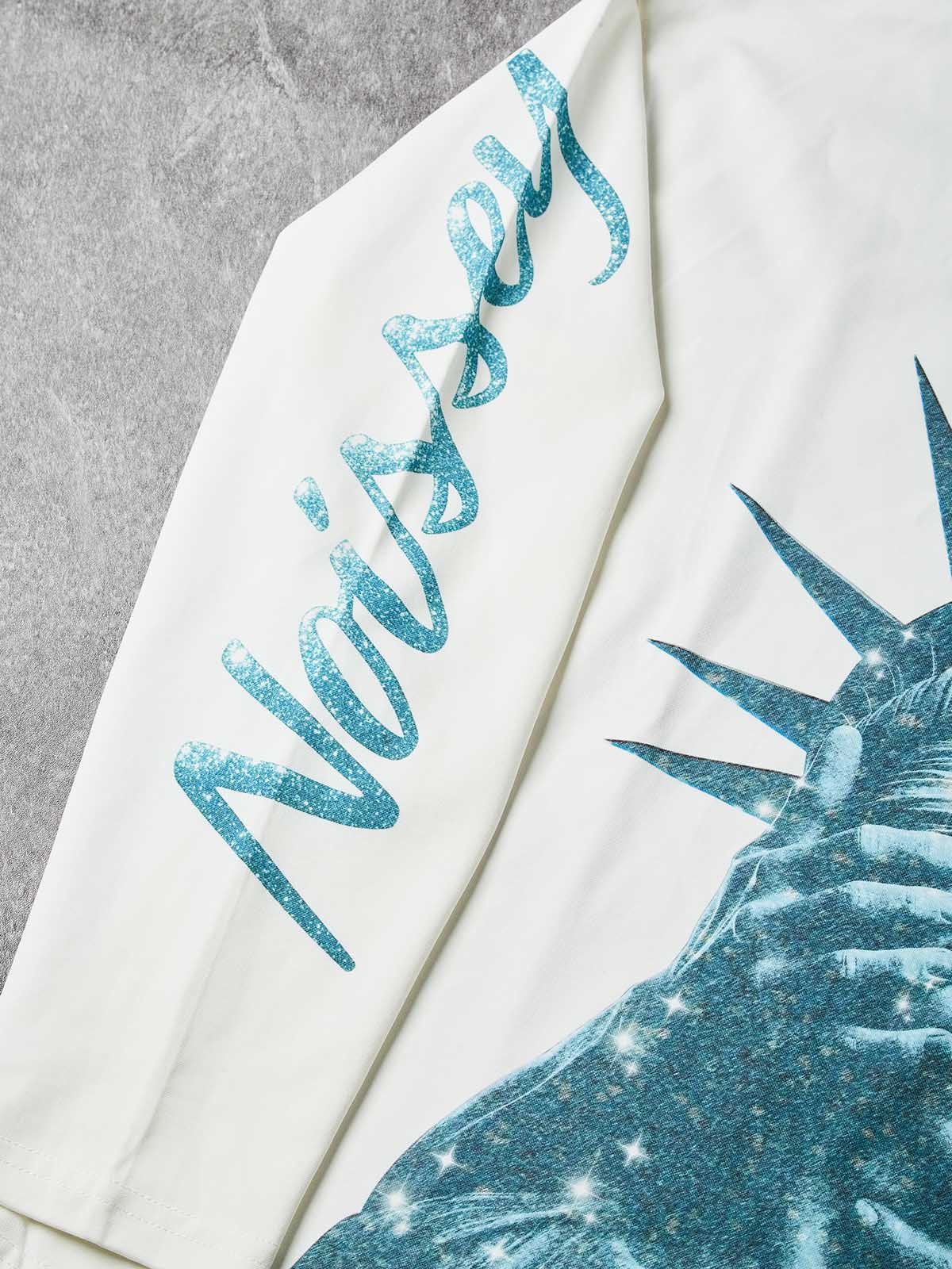 NOISSEY "Liberty Blinded" Teal Diamond Sparkle Graphic Long Sleeve Sweatshirt