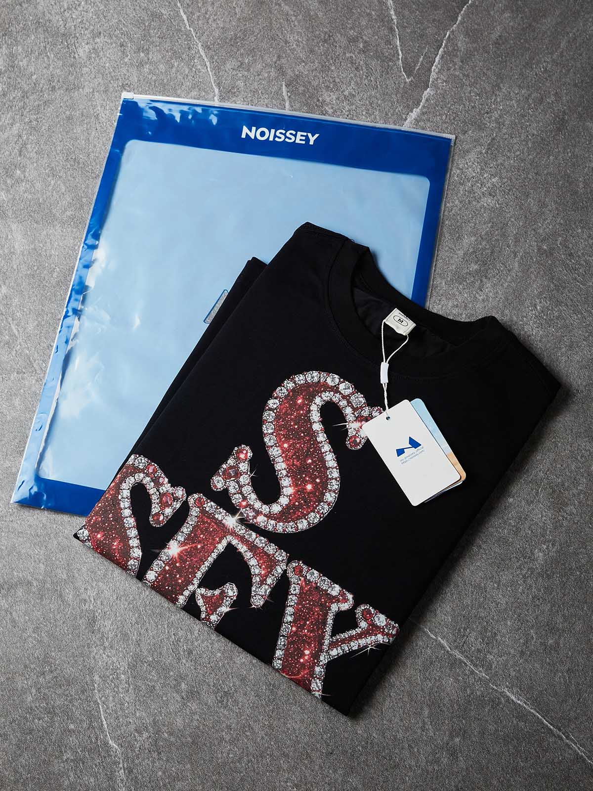 NOISSEY "SEX" Red Rhinestone Stacked Cross Graphic Loose Sleeveless Tank Top