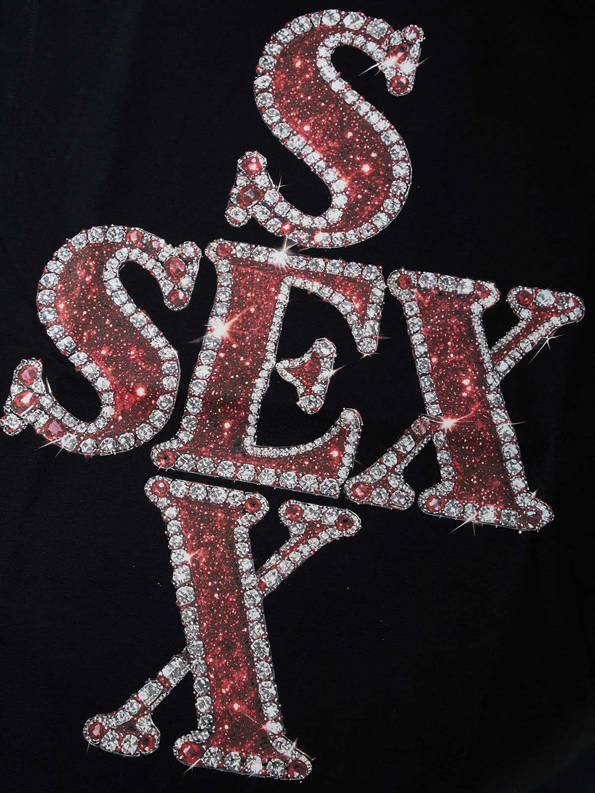 NOISSEY "SEX" Red Rhinestone Stacked Cross Graphic Loose Sleeveless Tank Top