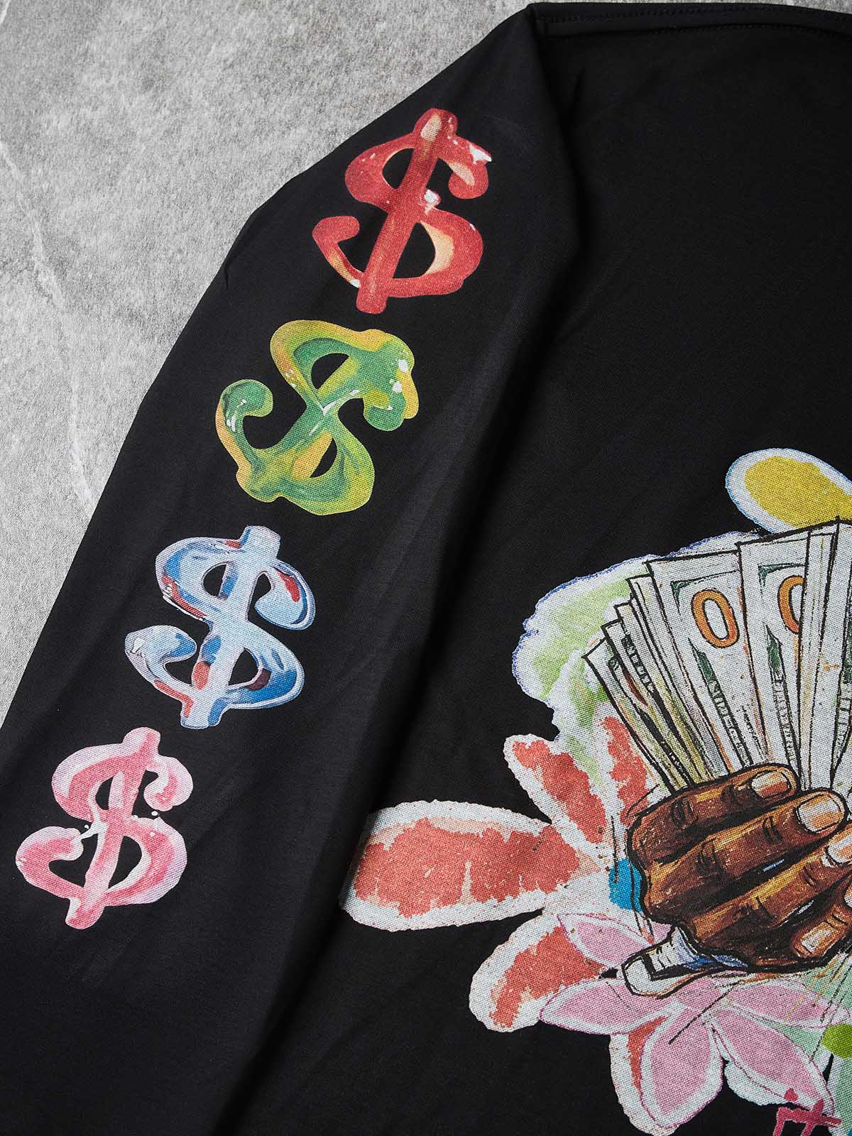 NOISSEY "It Was All A Dream" Hand-Drawn Cash Portrait & Graffiti Flowers Long Sleeve Tee Two Colors