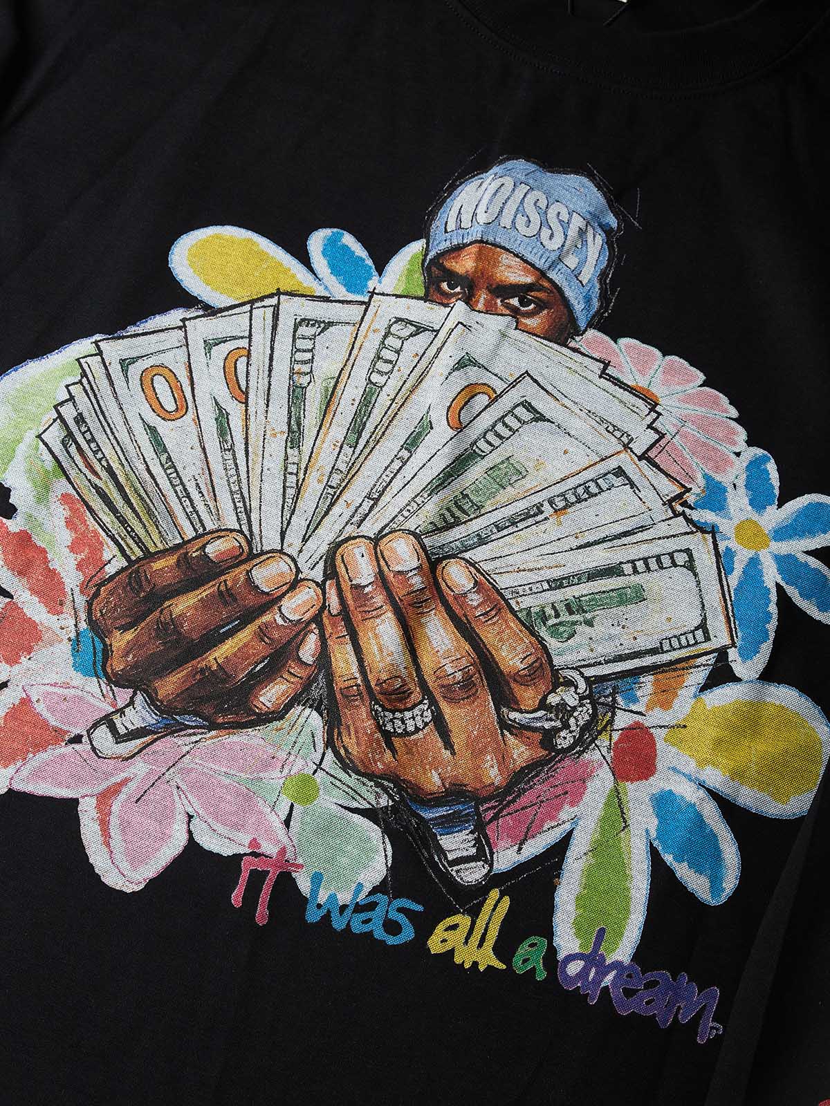 NOISSEY "It Was All A Dream" Hand-Drawn Cash Portrait & Graffiti Flowers Long Sleeve Tee Two Colors