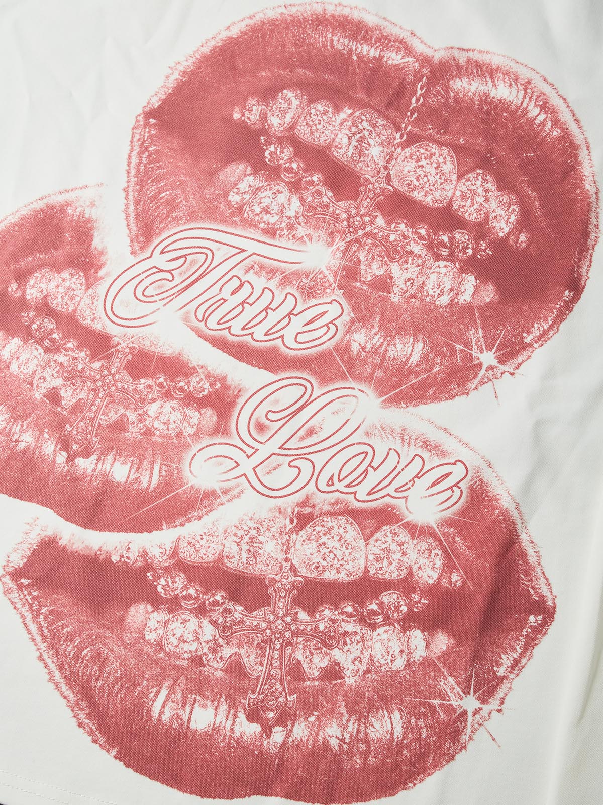 NOISSEY "True Love" Diamond Grillz & Cross Lips Graphic Long Sleeve Tee