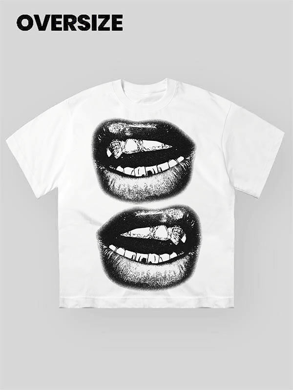 Black & White Lips Shell Print T-Shirt