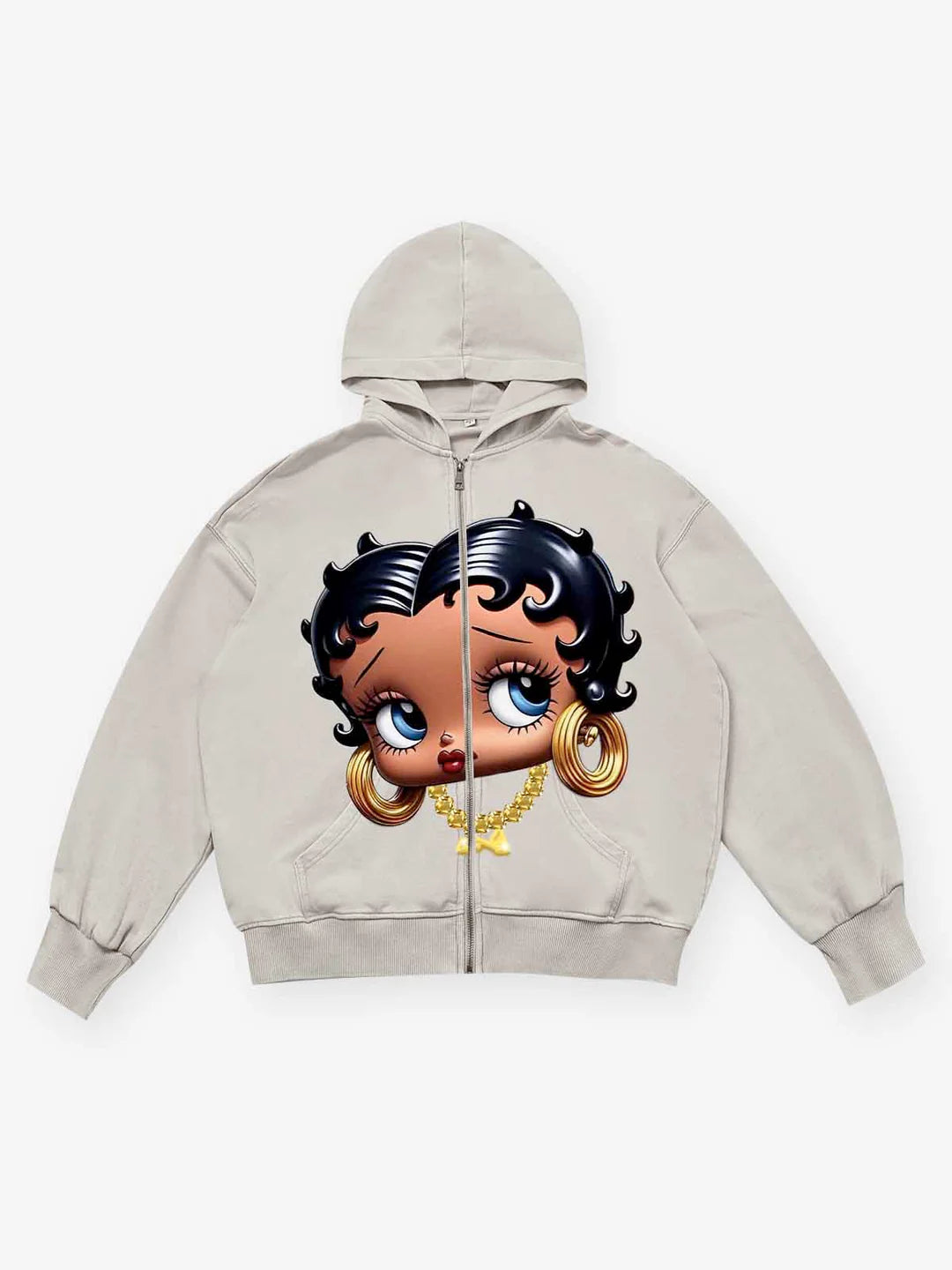 Noissey Black Cartoon girl Glamorous Print Washed Shell Color 350g Hoodie Jacket