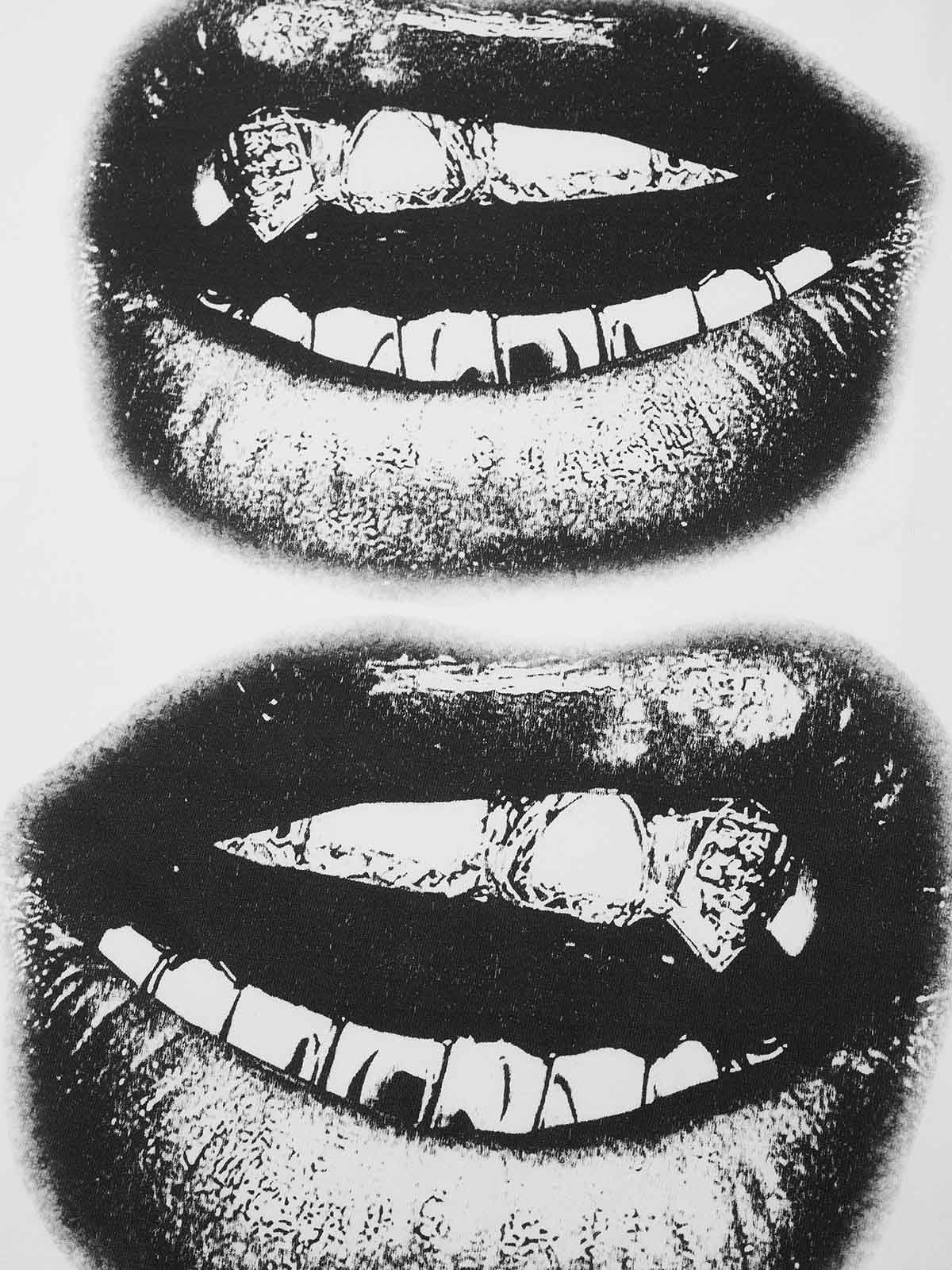 Black & White Lips Shell Print T-Shirt