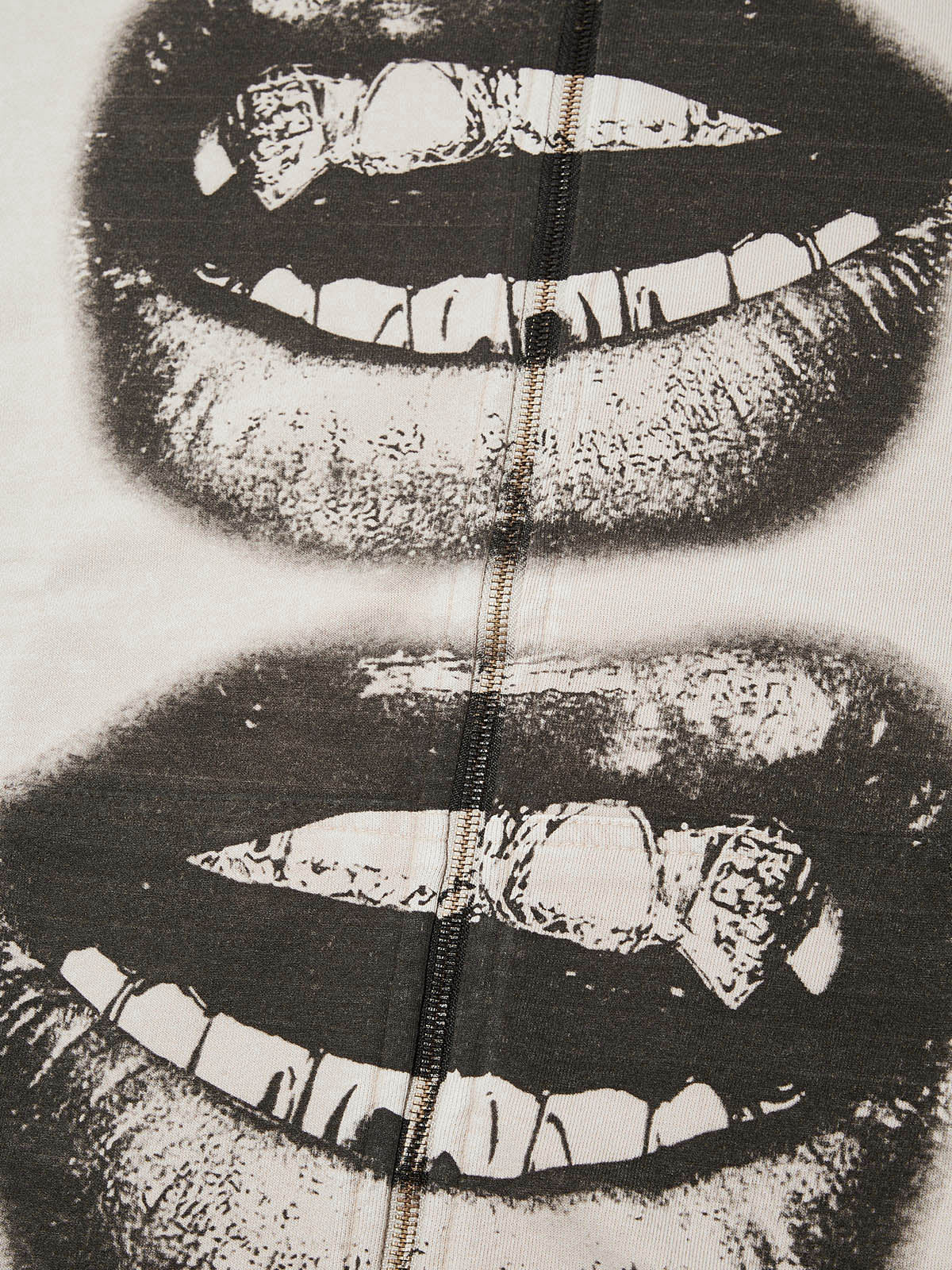 Black & White Lips Shell Washed Zip Up Hoodie