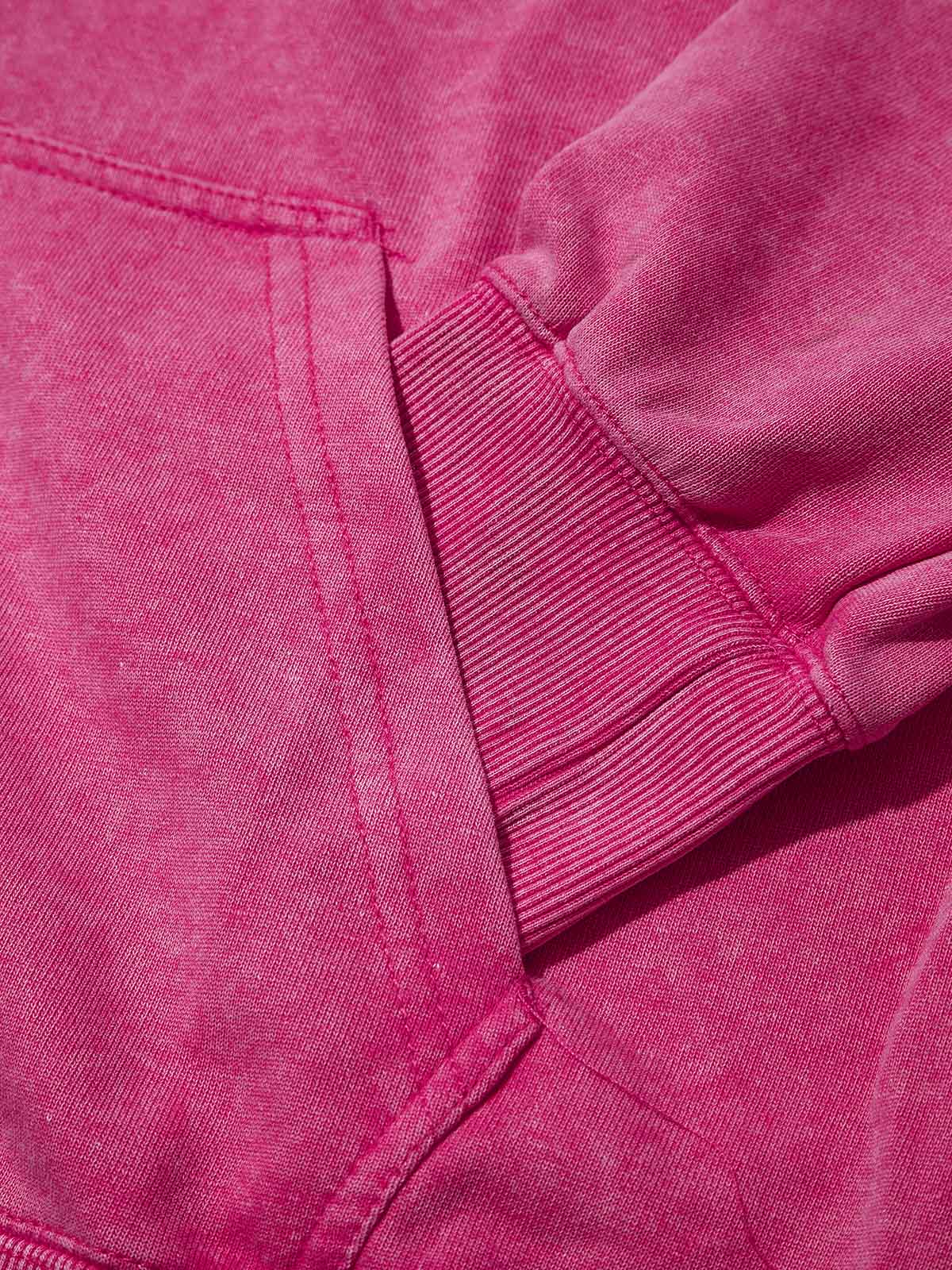 Black & White Diamond Cartoon girl 370g Pink Washed zip-up hoodie