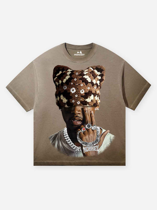 Chocolate Brown Kitty Cap Gradient Print T-shirt