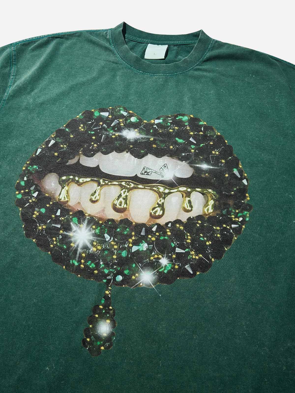 High Quality Green Gem Lip Wash Print heavyweight T-shirt