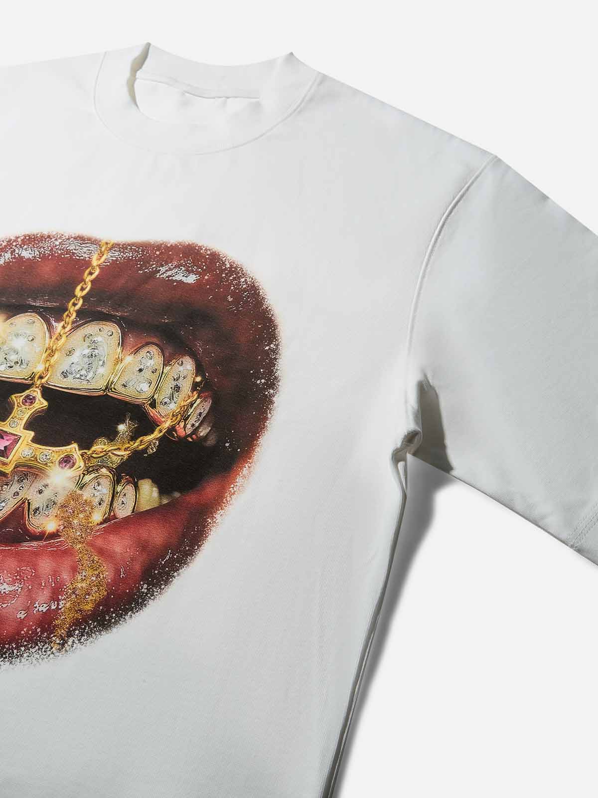 Boxy oversized T-shirt Golden Cross Diamond Patch Grills Print