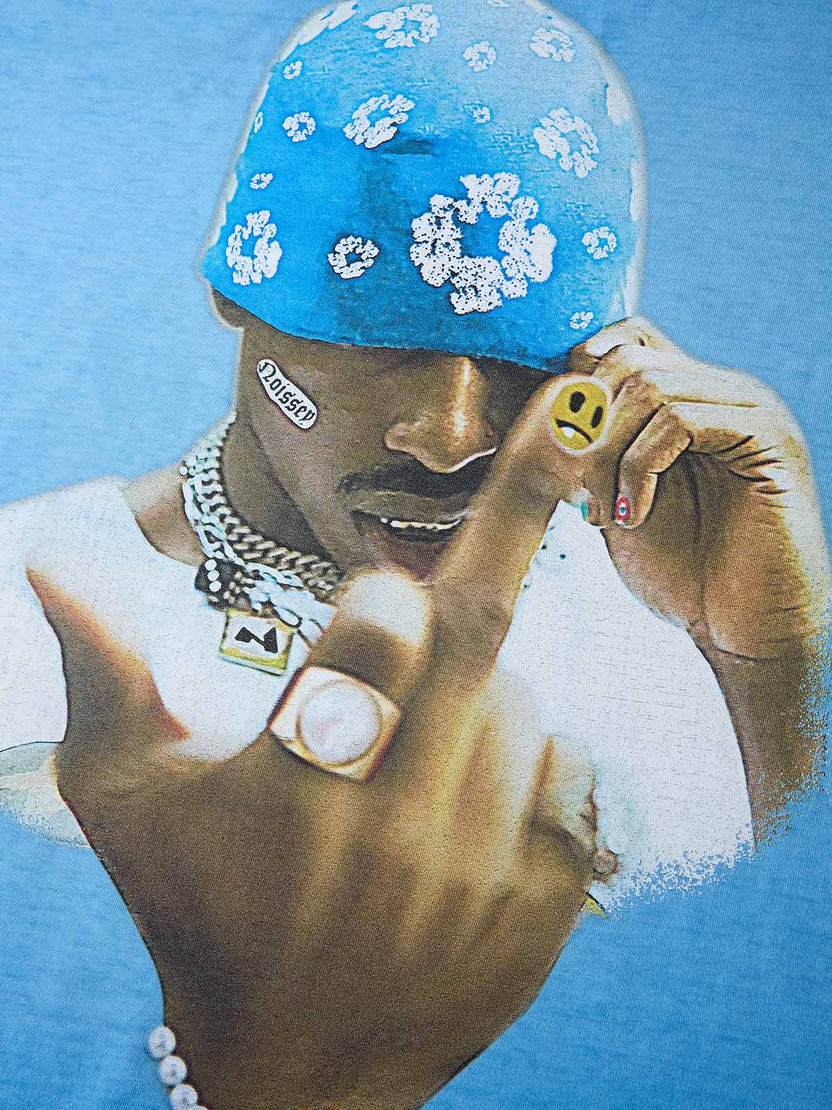 Blue Cotton Beanie Print T-shirt