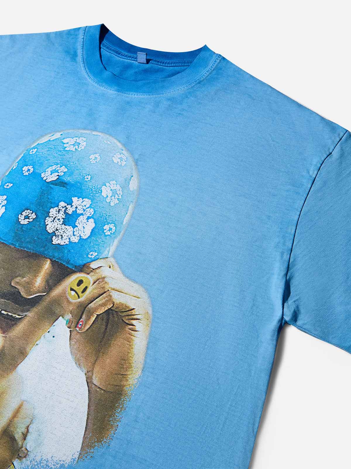Blue Cotton Beanie Print T-shirt