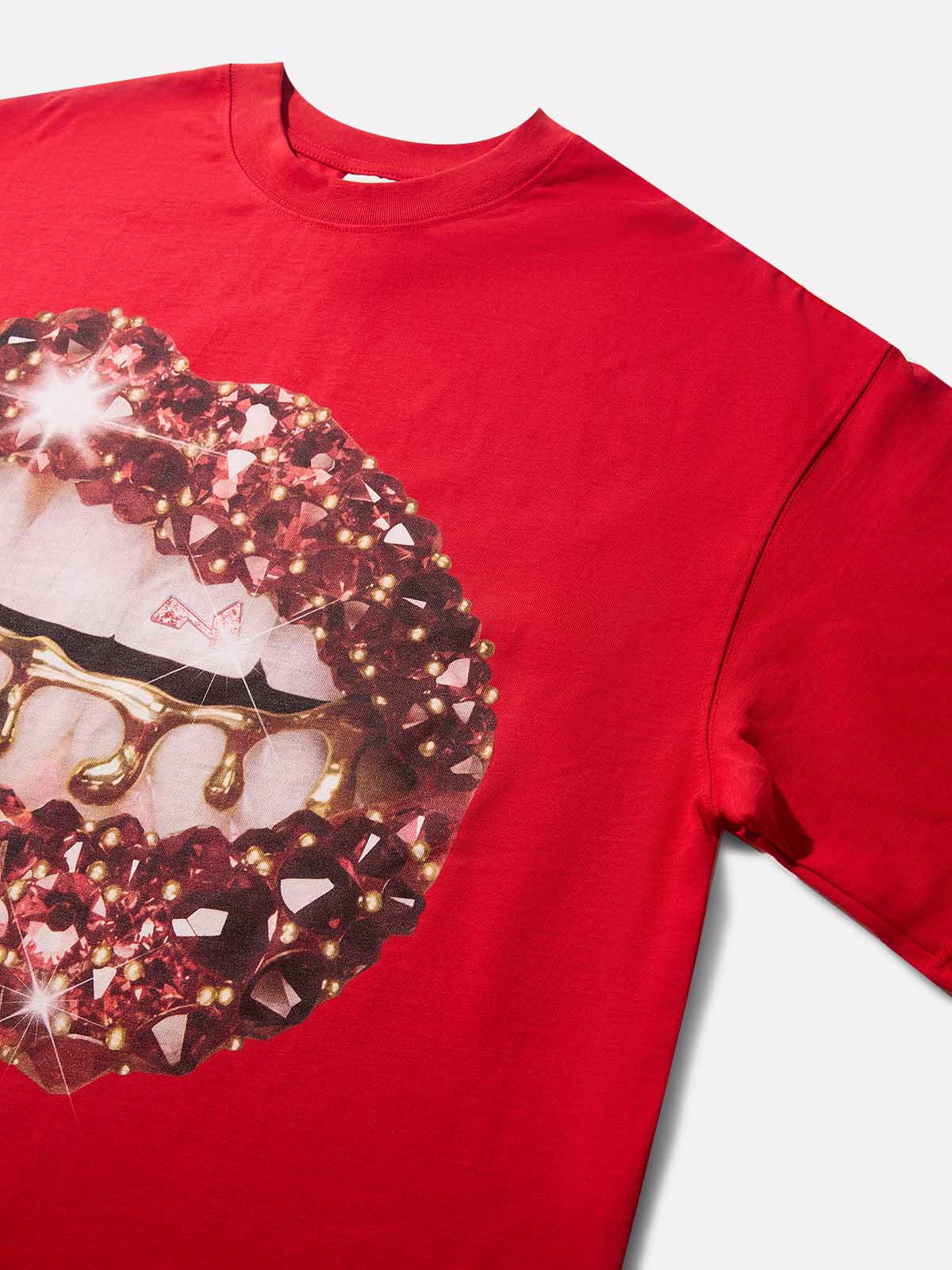 High quality Red Gem Sparkle Lip Print heavyweight T-shirt