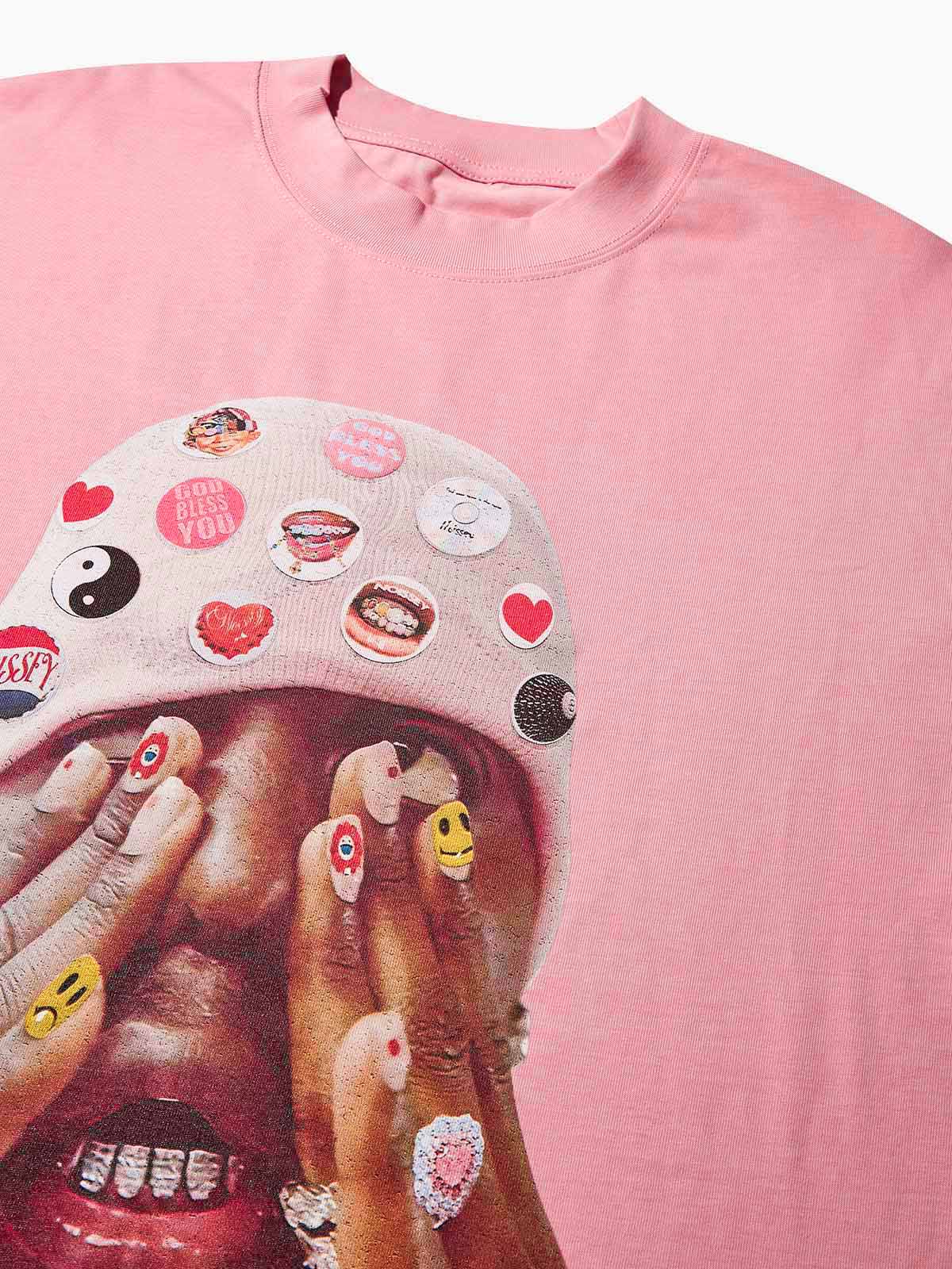 Super Cool Badge DIY Pink Beanie Print T-shirt