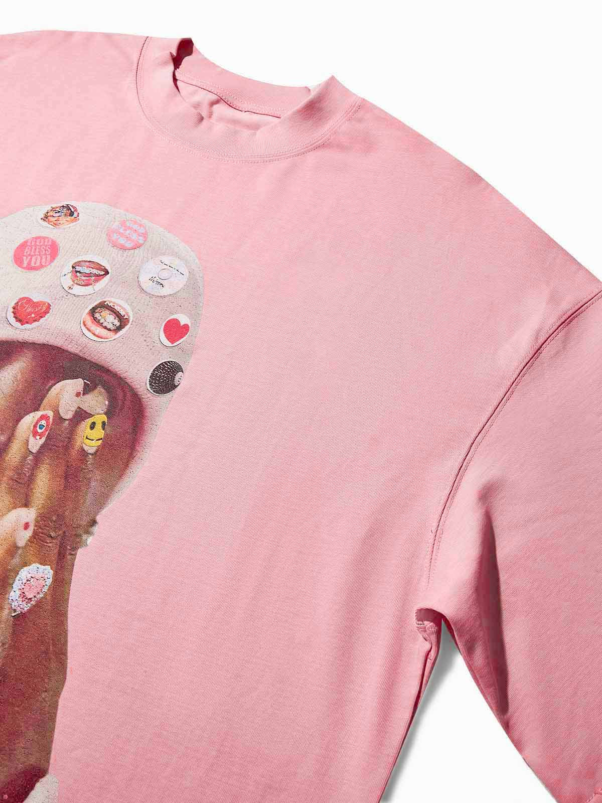 Super Cool Badge DIY Pink Beanie Print T-shirt