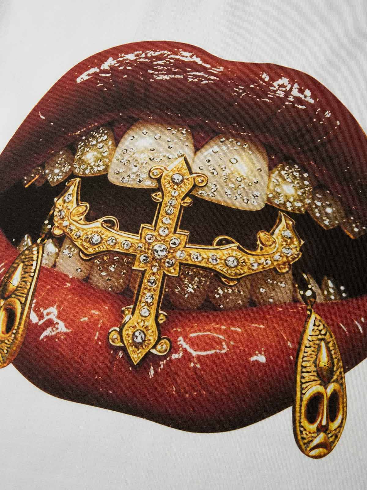 High-Quality Gold Diamond Ring and Mask Culture Lip Print heavyweight T-shirt