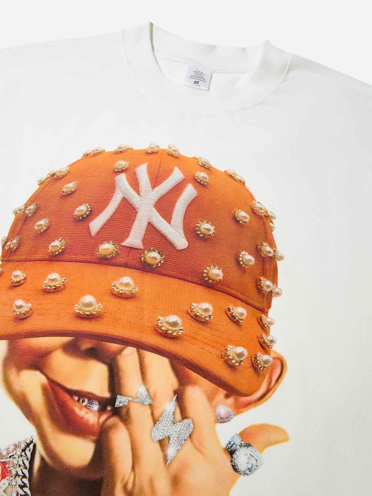 High quality Bad Boy with Orange Pearl Hat Print heavyweight T-shirt