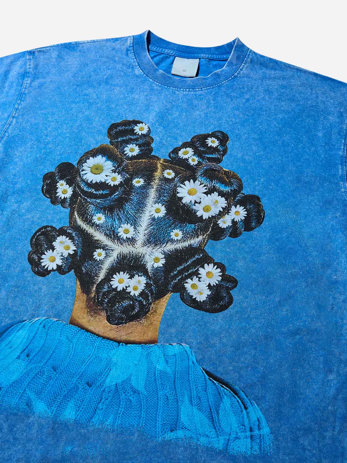 Summer Delight Daisy Blue Wash Print T-shirt