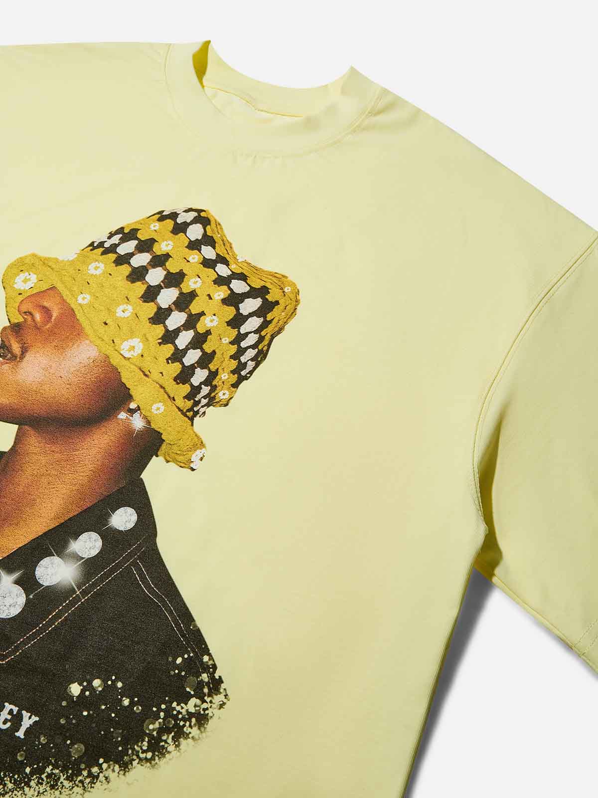 Yellow Cat Ear Crochet Cap Print Men's T-shirt